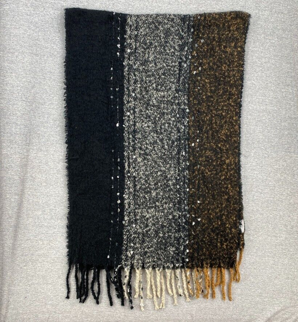Lake Shore Drive Scarf Womens One Size Black Gray Brown Fringe Soft Fuzzy Warm